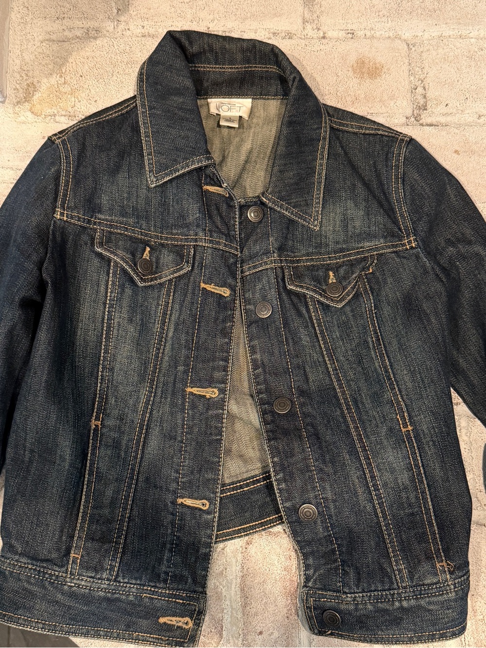 LOFT Dark Blue Denim Jacket - Classic Jean Jacket with 3/4 sleeve